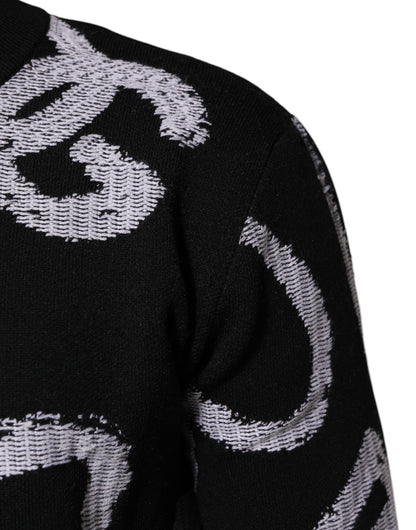 Dolce &amp; Gabbana Black Nylon Wool Heart Print Pullover Sweater