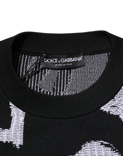 Dolce &amp; Gabbana Black Nylon Wool Heart Print Pullover Sweater