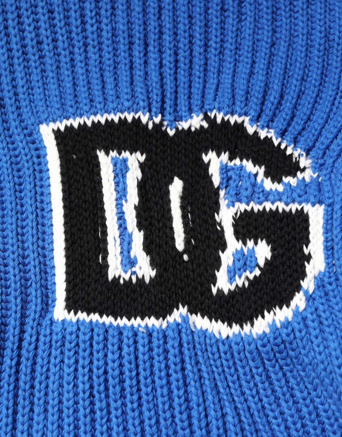 Dolce &amp; Gabbana Blue Cotton Logo Patch Ribbed Knit Cardigan Sweater