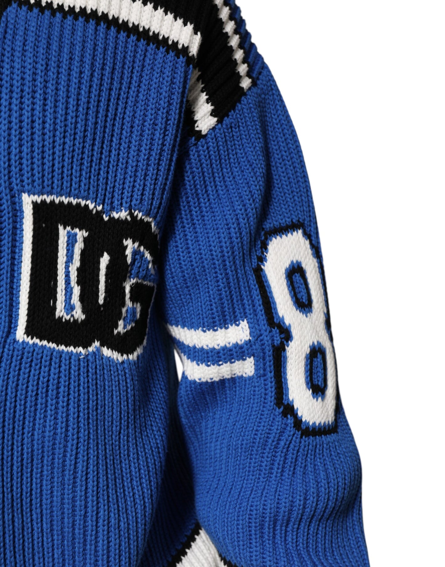 Dolce &amp; Gabbana Blue Cotton Logo Patch Ribbed Knit Cardigan Sweater