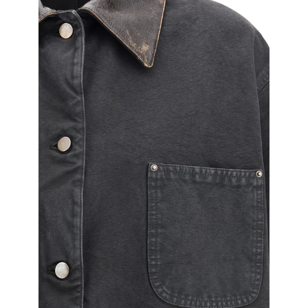 Prada Jeansjacke mit Lederkragen