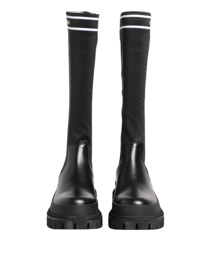 Dolce &amp; Gabbana Schwarz Weiß Polyester Socken Hohe Stiefel Schuhe
