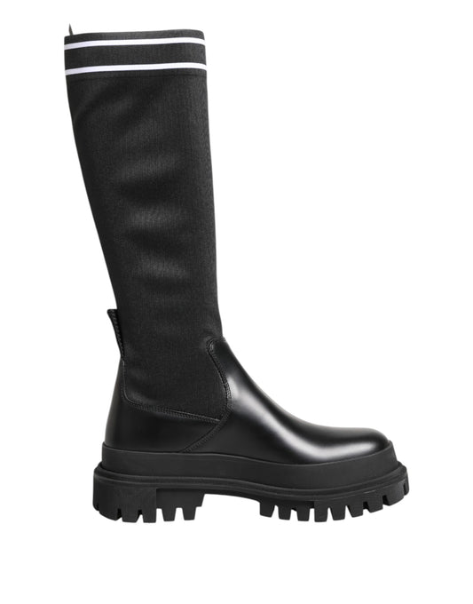Dolce &amp; Gabbana Schwarz Weiß Polyester Socken Hohe Stiefel Schuhe