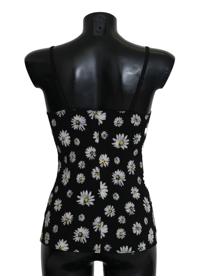 Dolce &amp; Gabbana Schwarzes Dessous-Chemisole-Kleid mit Gänseblümchen-Print