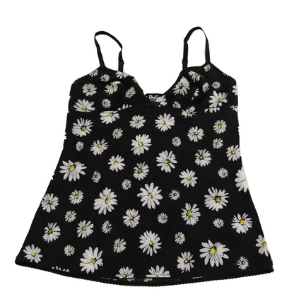Dolce &amp; Gabbana Schwarzes Dessous-Chemisole-Kleid mit Gänseblümchen-Print