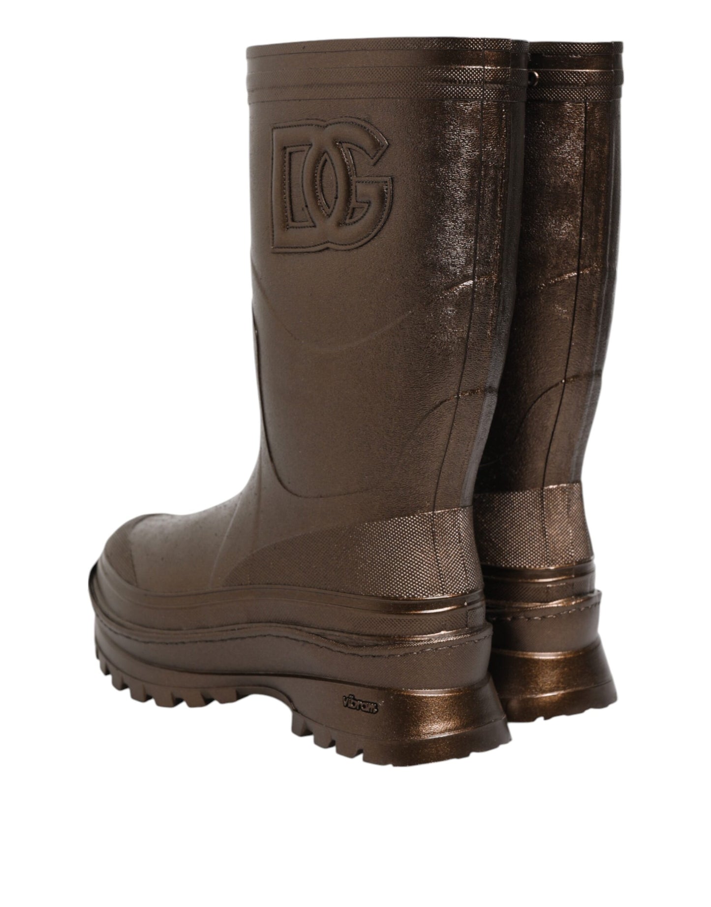 Dolce &amp; Gabbana Metallic Bronze Pull On Regenstiefel Schuhe