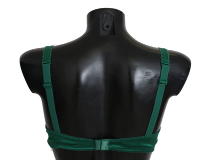 Dolce &amp; Gabbana Grüner Seiden-Stretch-BH mit floraler Spitze