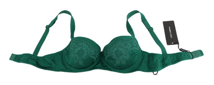 Dolce &amp; Gabbana Grüner Seiden-Stretch-BH mit floraler Spitze