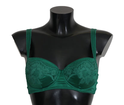 Dolce &amp; Gabbana Grüner Seiden-Stretch-BH mit floraler Spitze
