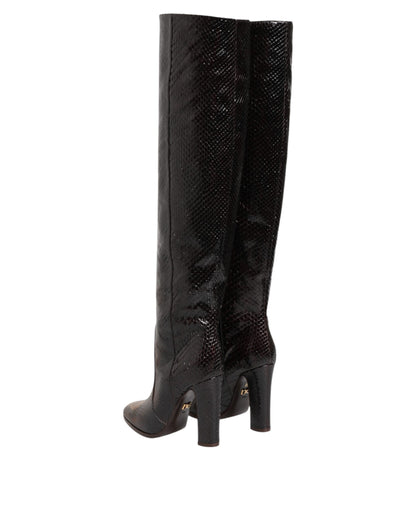 Dolce &amp; Gabbana Brown Python Snakeskin Print Riding Boots Shoes