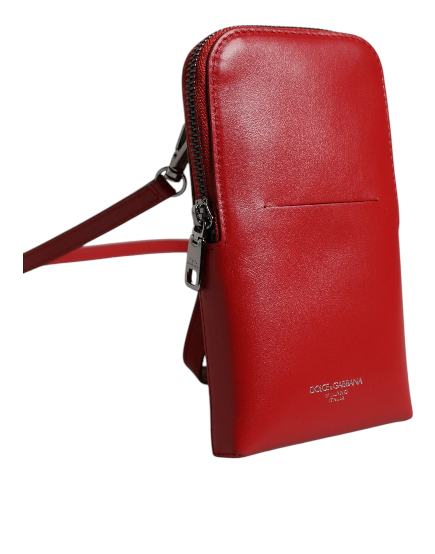 Dolce &amp; Gabbana Rote Leder-Geldbörse, Handy-Umhängetasche mit Umhängeband