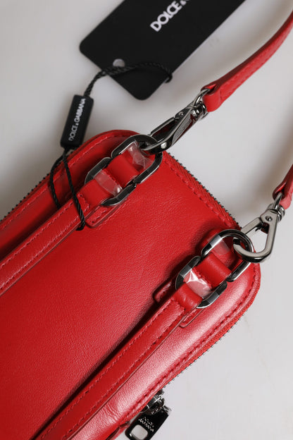 Dolce &amp; Gabbana Rote Leder-Geldbörse, Handy-Umhängetasche mit Umhängeband