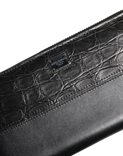 Dolce &amp; Gabbana – Kontinentale Geldbörse mit Rundum-Reißverschluss und Logo-Schild aus schwarzem Leder