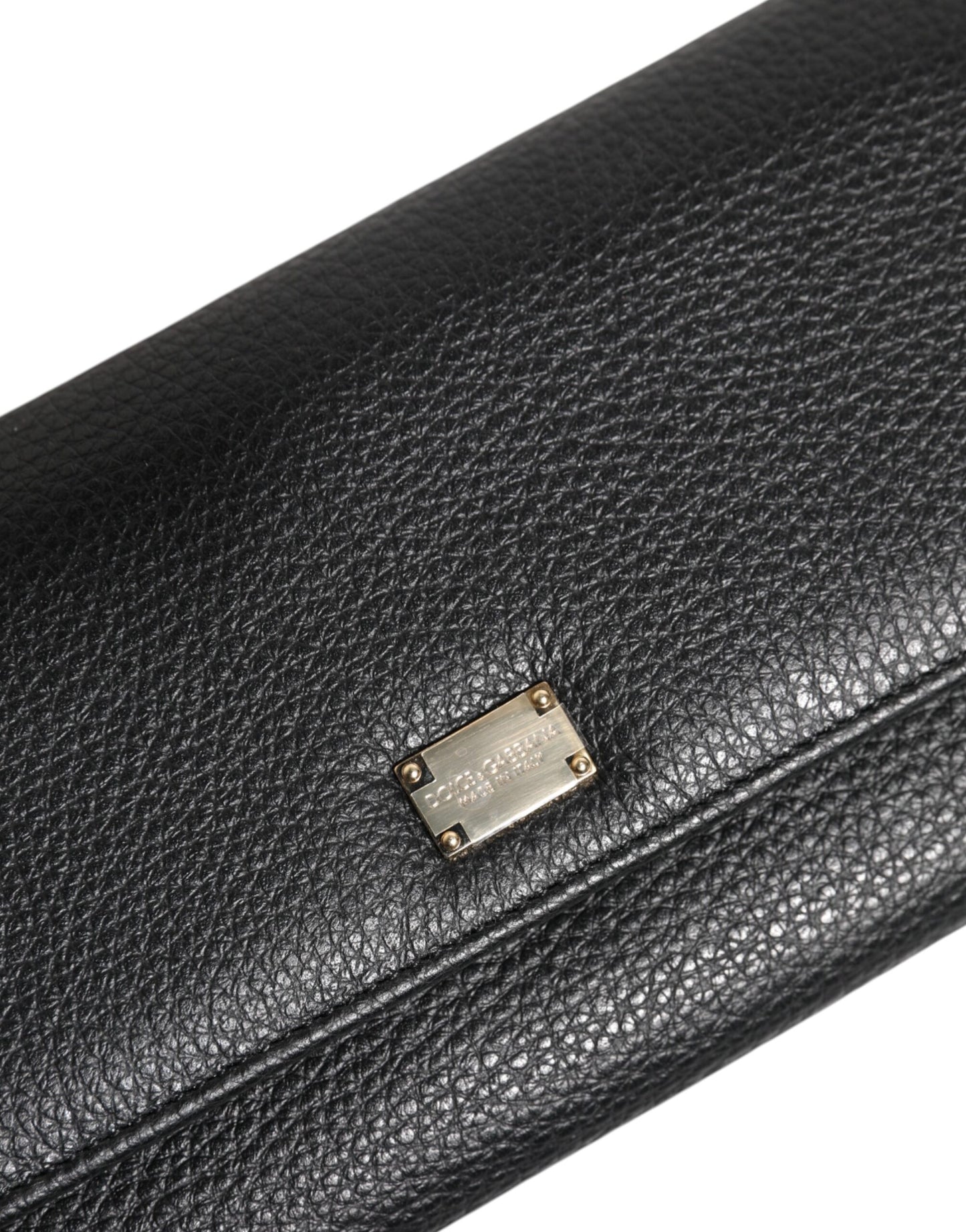 Dolce &amp; Gabbana – Dreifach gefaltete Kartenetui-Geldbörse aus schwarzem Leder mit Logo-Schild