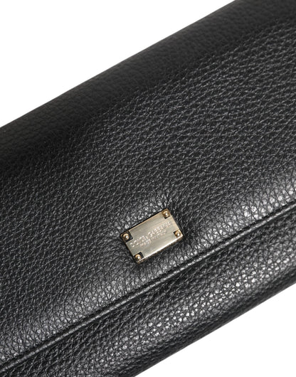 Dolce &amp; Gabbana – Dreifach gefaltete Kartenetui-Geldbörse aus schwarzem Leder mit Logo-Schild