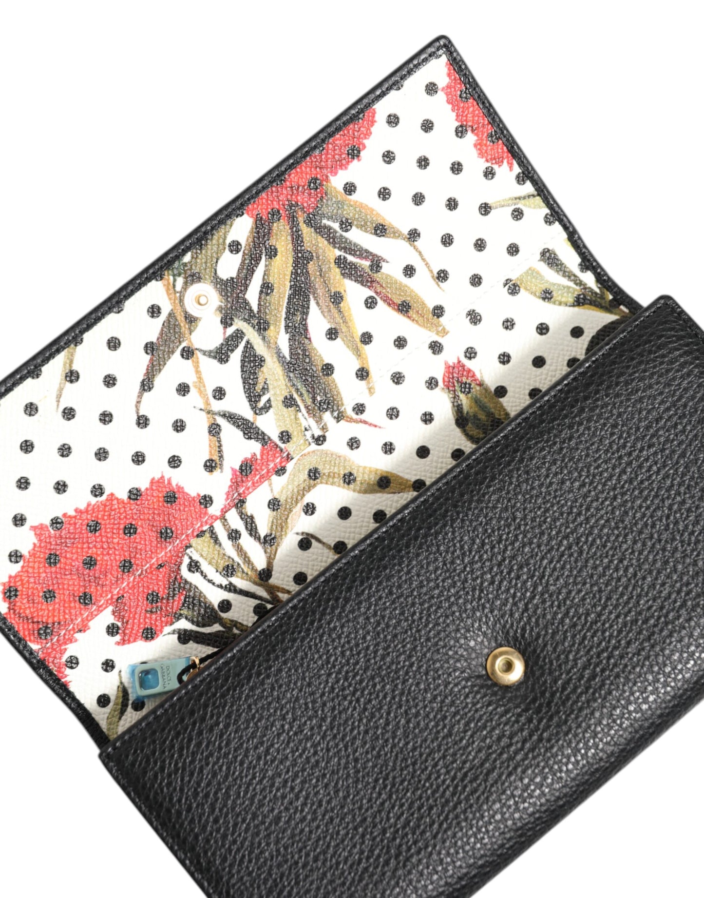 Dolce &amp; Gabbana – Dreifach gefaltete Kartenetui-Geldbörse aus schwarzem Leder mit Logo-Schild