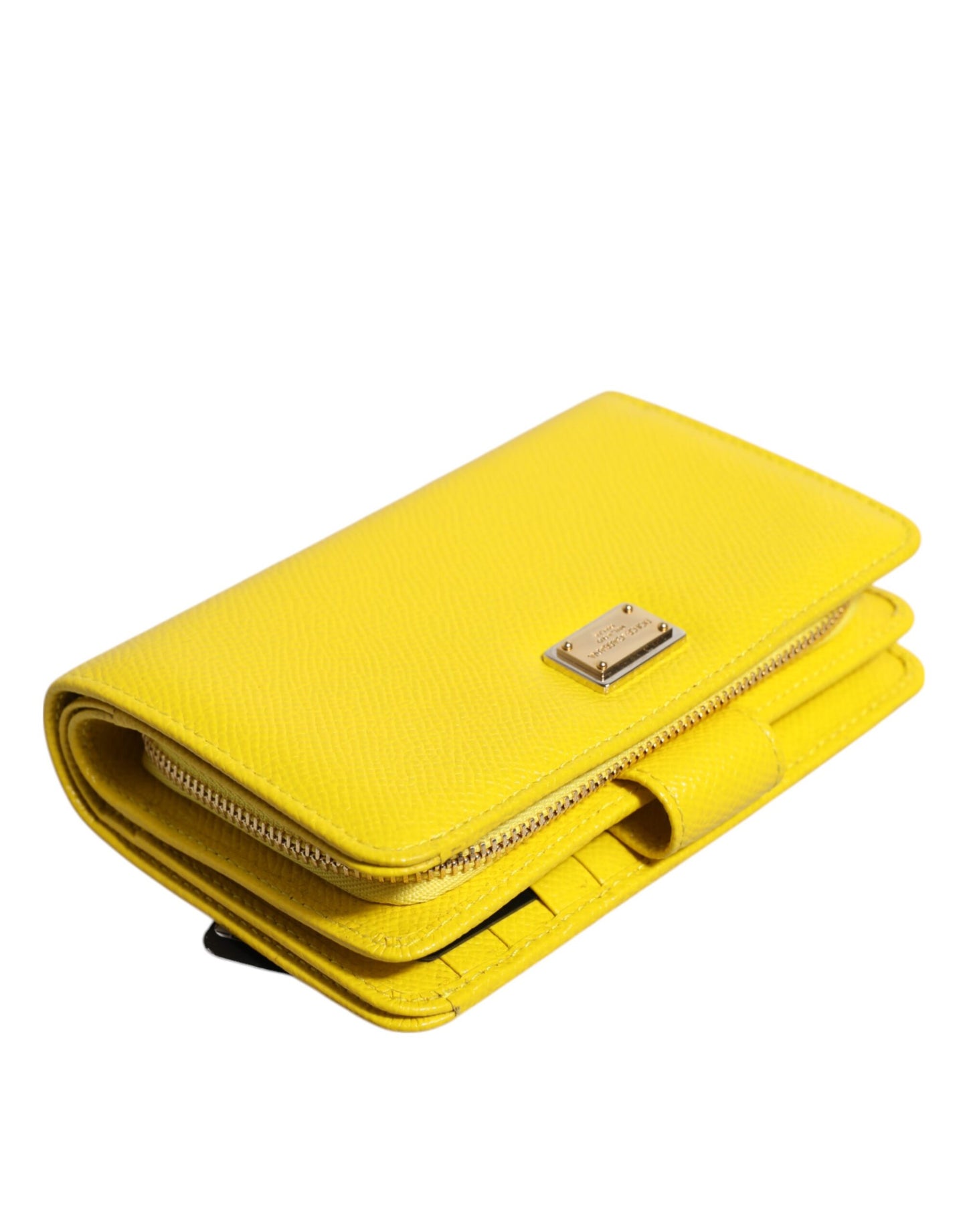 Dolce &amp; Gabbana – Zweifach gefaltete Clutch aus gelbem Leder im Continental-Stil
