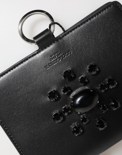 Dolce &amp; Gabbana – Kartenetui aus schwarzem Leder mit Kristallverzierung