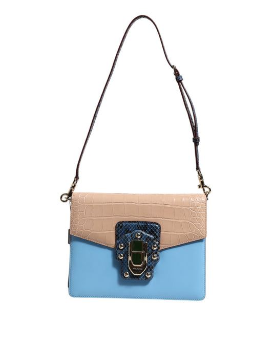 Dolce &amp; Gabbana – LUCIA – Umhängetasche aus exotischem Leder in Blau und Beige