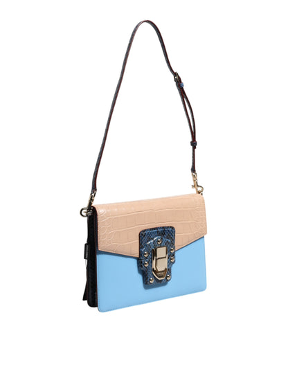 Dolce &amp; Gabbana – LUCIA – Umhängetasche aus exotischem Leder in Blau und Beige