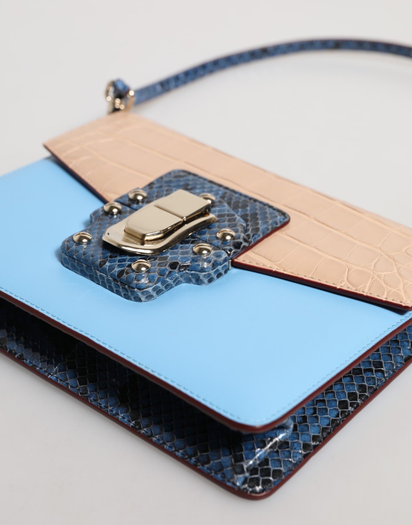 Dolce &amp; Gabbana – LUCIA – Umhängetasche aus exotischem Leder in Blau und Beige