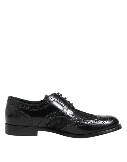 Dolce &amp; Gabbana – Formelle Schuhe aus schwarzem Leder mit floraler Spitze