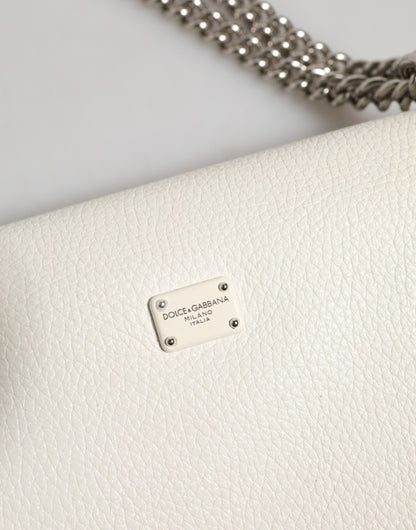 Dolce &amp; Gabbana – Kleine Rosalia-Tasche aus Kalbsleder mit Kettenriemen in Weiß