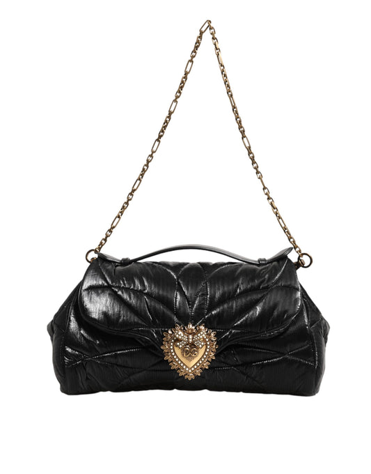 Dolce &amp; Gabbana – Devotion – Umhängetasche aus gestepptem Nylon mit Kettenriemen in Schwarz