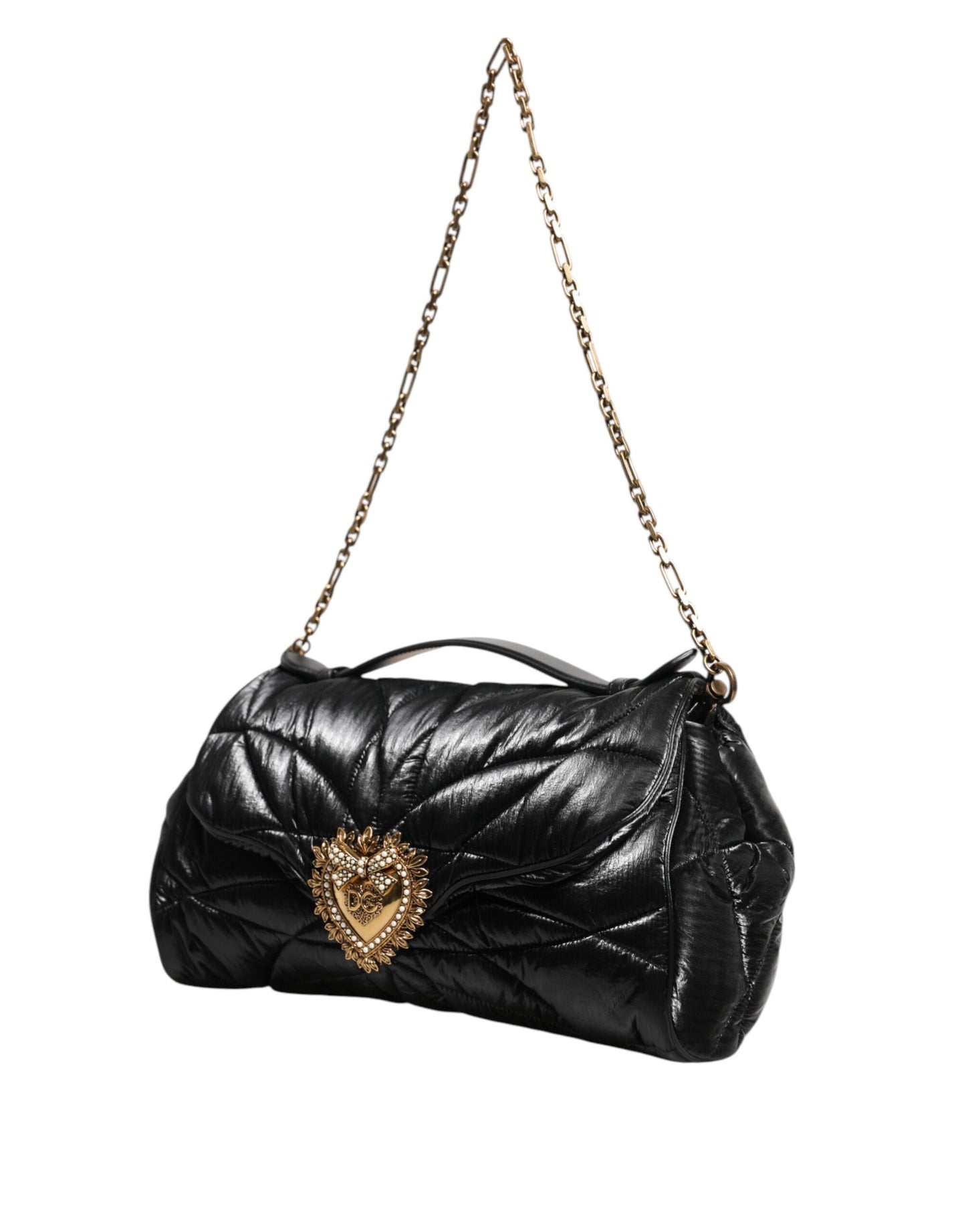 Dolce &amp; Gabbana – Devotion – Umhängetasche aus gestepptem Nylon mit Kettenriemen in Schwarz