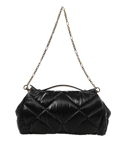 Dolce &amp; Gabbana – Devotion – Umhängetasche aus gestepptem Nylon mit Kettenriemen in Schwarz