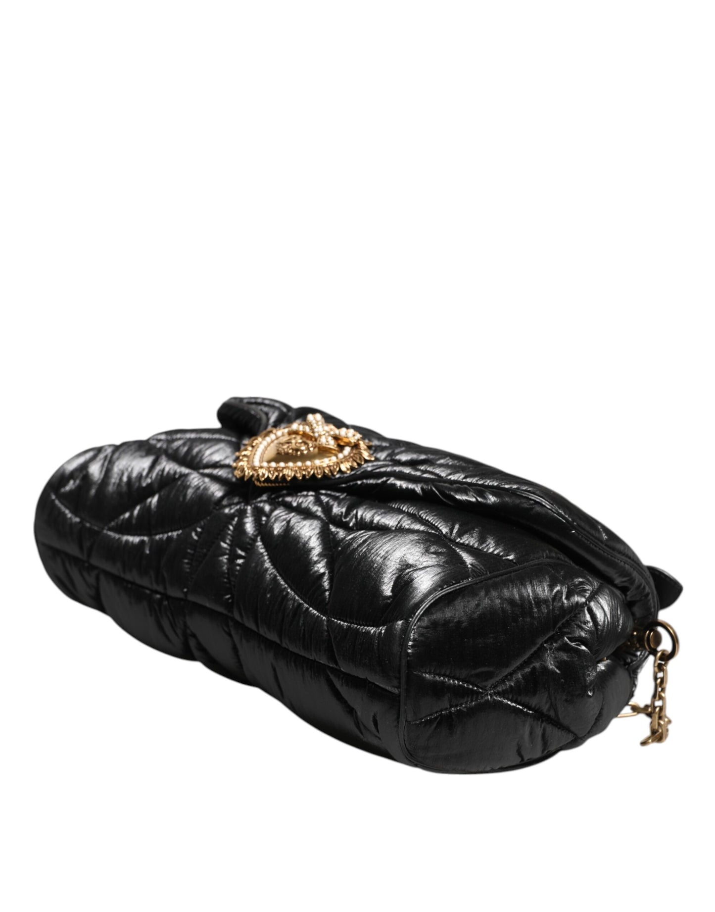 Dolce &amp; Gabbana – Devotion – Umhängetasche aus gestepptem Nylon mit Kettenriemen in Schwarz