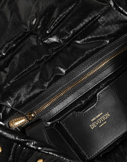 Dolce &amp; Gabbana – Devotion – Umhängetasche aus gestepptem Nylon mit Kettenriemen in Schwarz