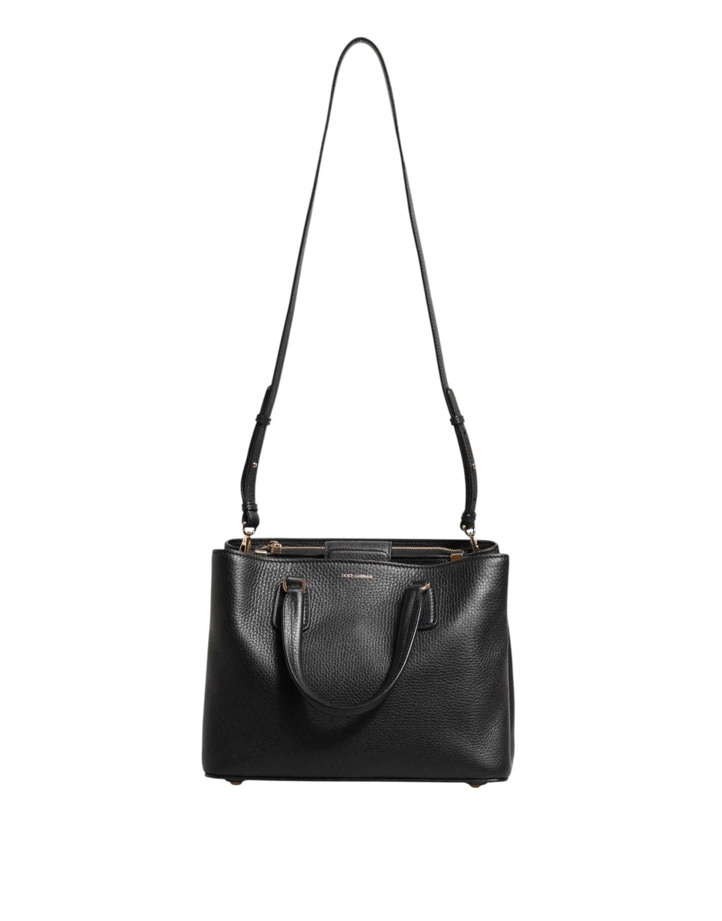 Dolce &amp; Gabbana – Schultertasche mit Logo-Schild aus schwarzem Kalbsleder