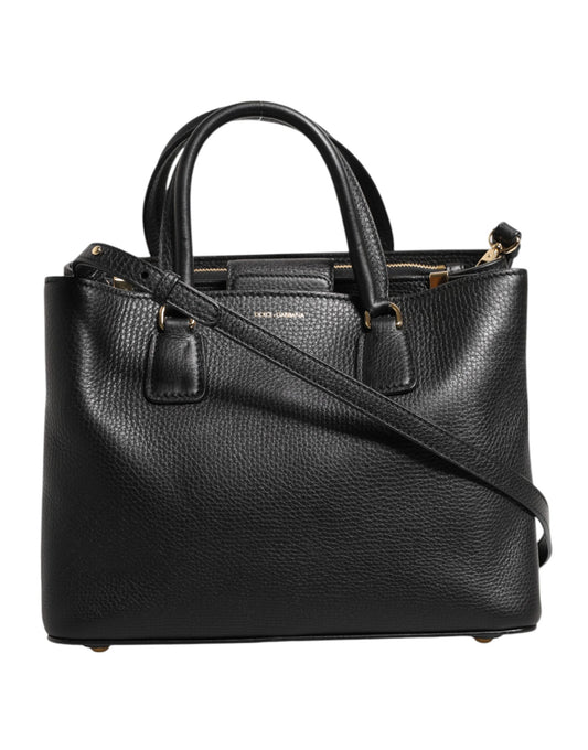 Dolce &amp; Gabbana – Schultertasche mit Logo-Schild aus schwarzem Kalbsleder