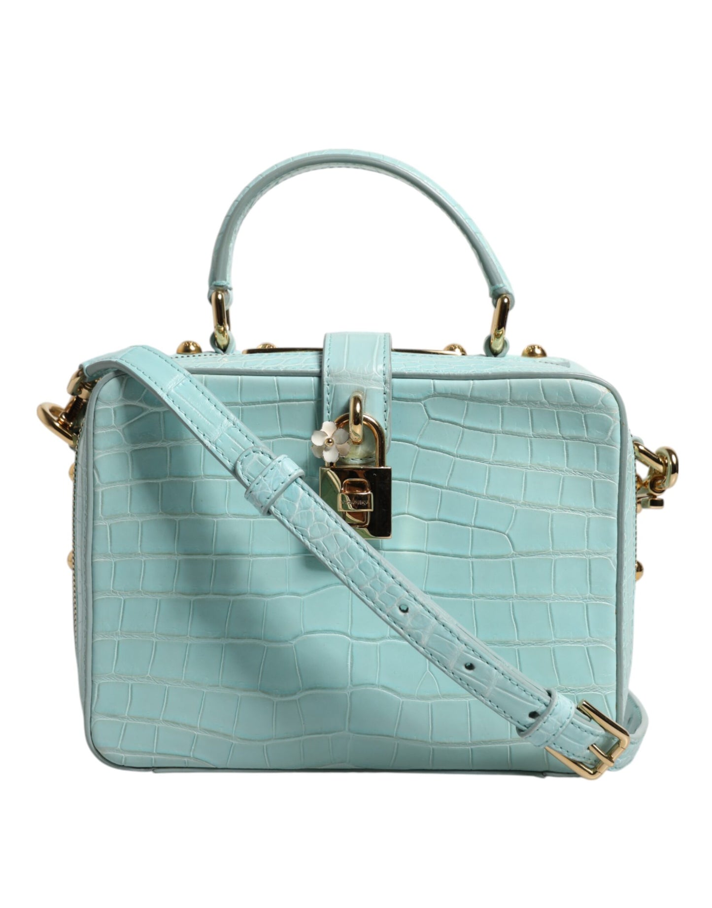 Dolce &amp; Gabbana – Mintgrüne Schultertasche aus geprägtem Leder mit Vorhängeschloss