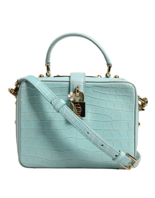 Dolce &amp; Gabbana – Mintgrüne Schultertasche aus geprägtem Leder mit Vorhängeschloss