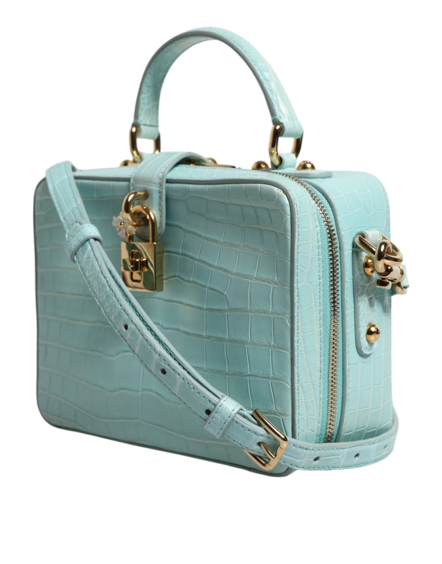Dolce &amp; Gabbana – Mintgrüne Schultertasche aus geprägtem Leder mit Vorhängeschloss