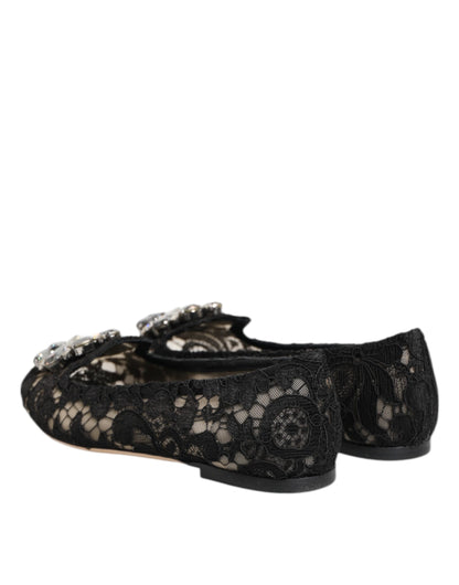 Dolce &amp; Gabbana – Schwarze Taormina-Ballerinas mit Spitzen und Kristallen