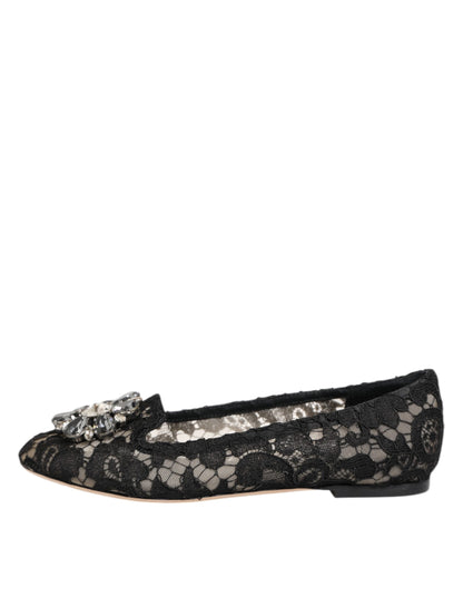 Dolce &amp; Gabbana – Schwarze Taormina-Ballerinas mit Spitzen und Kristallen