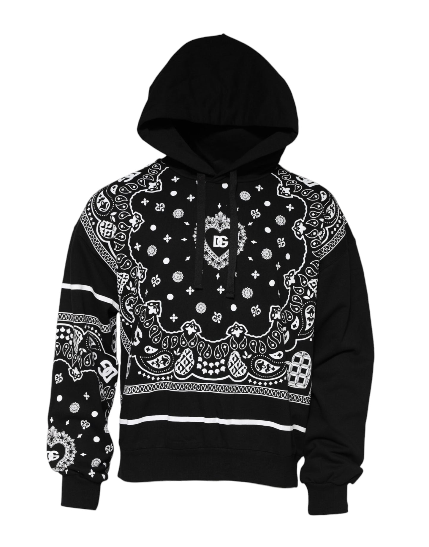 Dolce &amp; Gabbana Black Bandana Hooded Men Sweatshirt Sweater