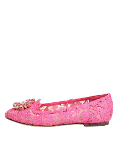 Dolce &amp; Gabbana – Rosa Taormina – Flache Schuhe mit Spitzen und Kristallen