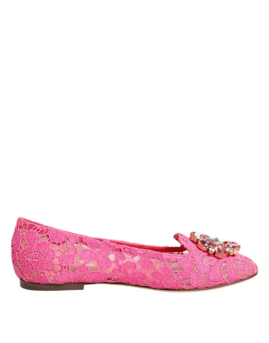 Dolce &amp; Gabbana – Rosa Taormina – Flache Schuhe mit Spitzen und Kristallen