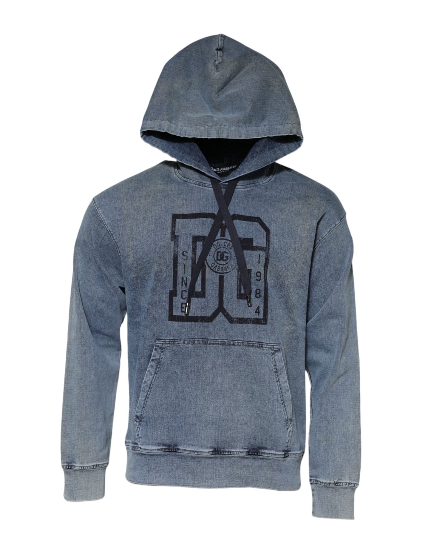 Dolce &amp; Gabbana Blue Cotton Blend Hooded Sweatshirt Sweater