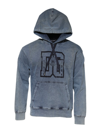 Dolce &amp; Gabbana Blue Cotton Blend Hooded Sweatshirt Sweater