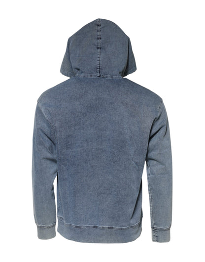 Dolce &amp; Gabbana Blue Cotton Blend Hooded Sweatshirt Sweater