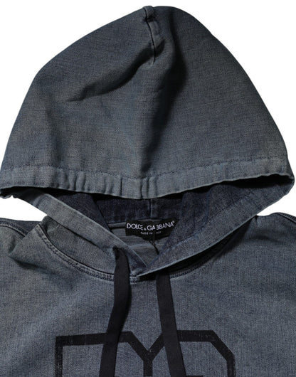 Dolce &amp; Gabbana Blue Cotton Blend Hooded Sweatshirt Sweater