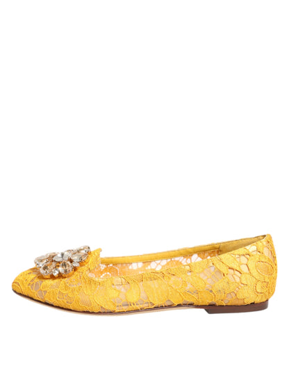 Dolce &amp; Gabbana – Gelbe Taormina-Flachschuhe mit Spitzenkristallen