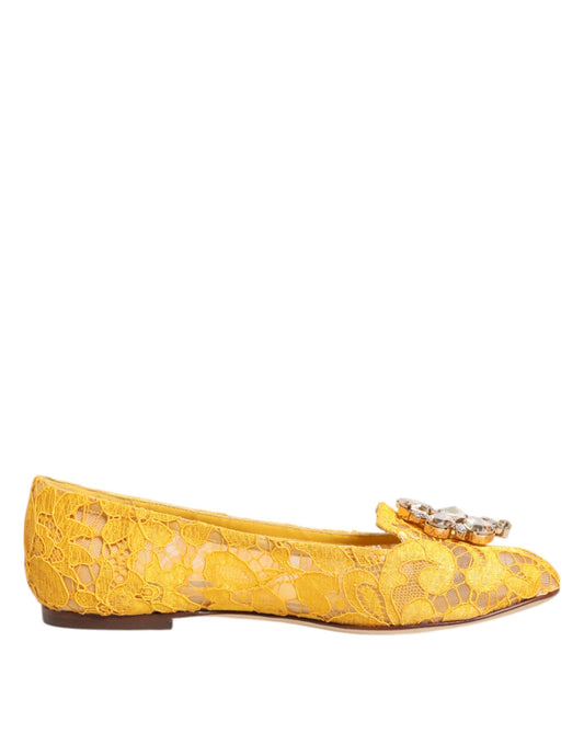Dolce &amp; Gabbana – Gelbe Taormina-Flachschuhe mit Spitzenkristallen