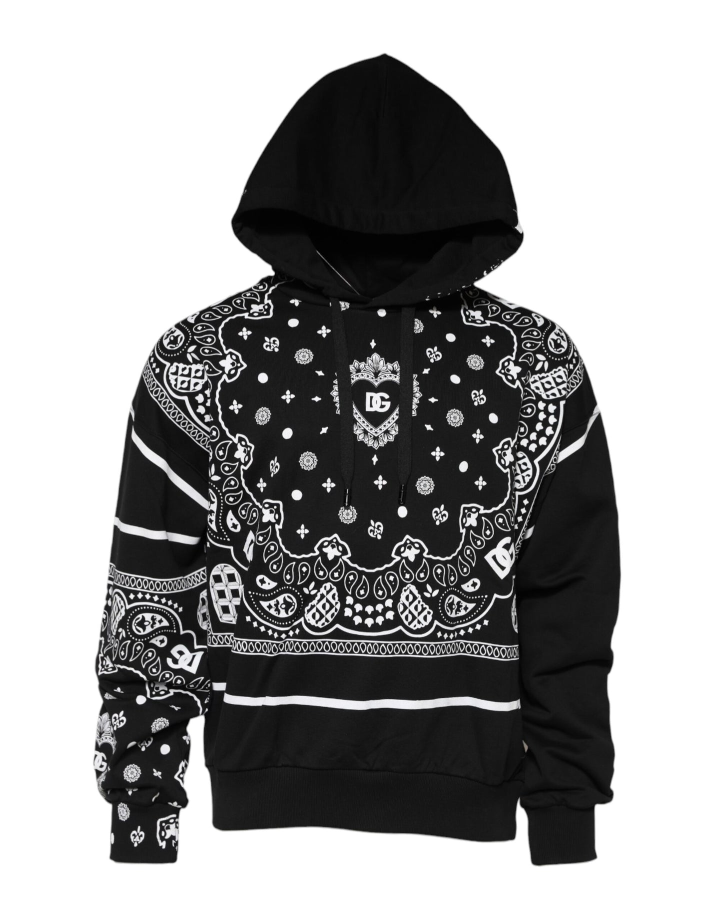 Dolce &amp; Gabbana Black Bandana Hooded Men Sweatshirt Sweater
