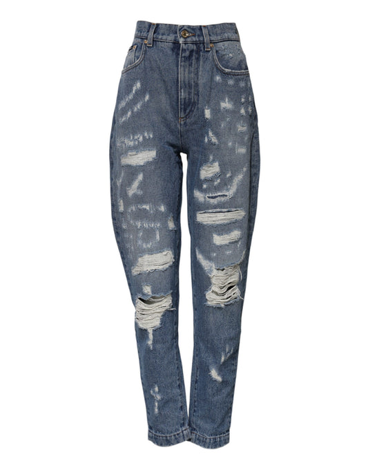 Dolce &amp; Gabbana – Blaue, zerfetzte Jeans mit hoher Taille „AMBER“ 